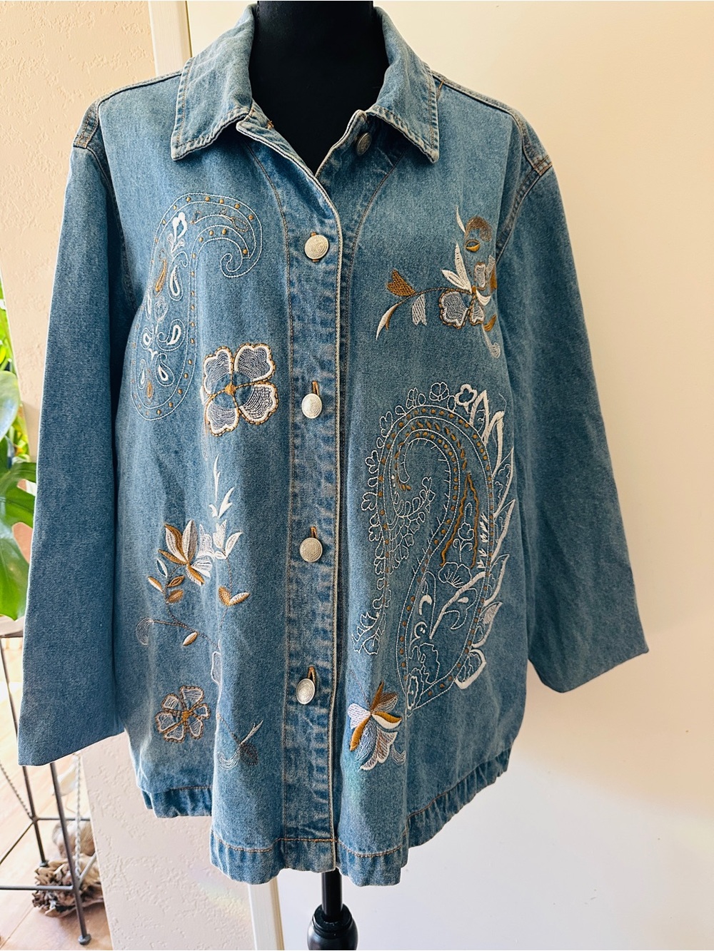 White Stag Blue Denim Jacket XL with Gold & White Embroidery